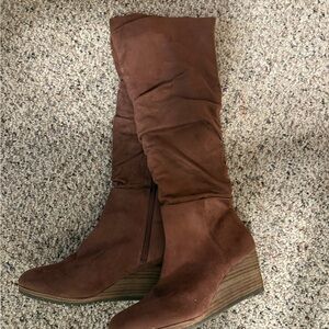 Brown Suede Wedge Boots